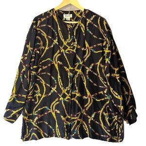 Baroque Silk Blouse Shirt Womens Large Gold Rope Jewels Button Up VTG 90s Bogari